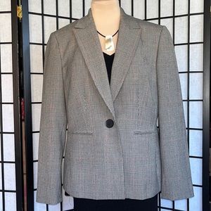 Kasper One Button Black, Cream, and Red Plaid Jacket 10